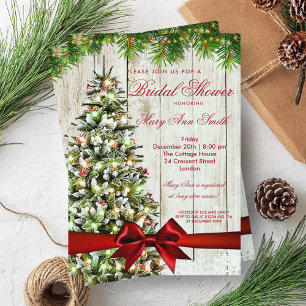 Rustikales Weihnachtsbaum & Ribbon Brautparty Einladung