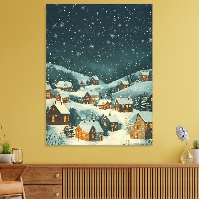 Rustikales Weihnachtsdorf unter dem Sternenhimmel Leinwanddruck (Insitu (Wohnzimmer))