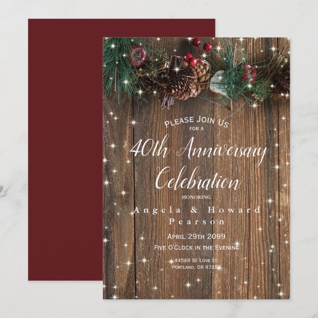 Rustikales Weihnachtsfest 40. Hochzeitstag Einladung (Vorne/Hinten)