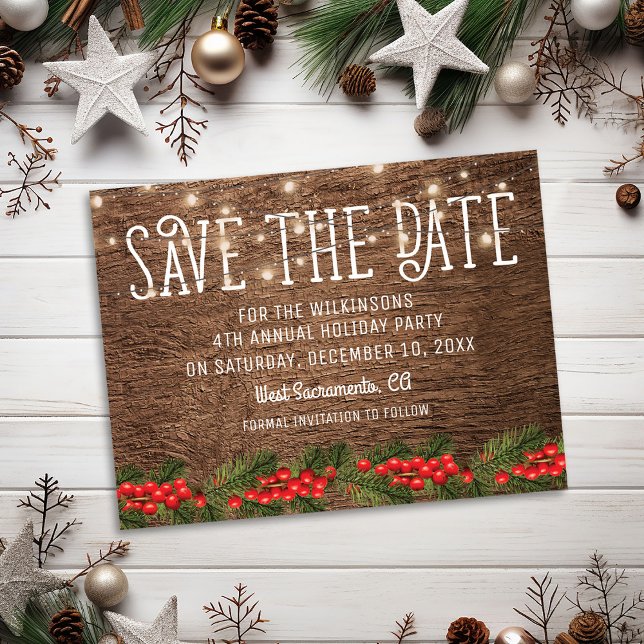 Rustikales Weihnachtsfest - Party Save the Date Ankündigungspostkarte (Von Creator hochgeladen)