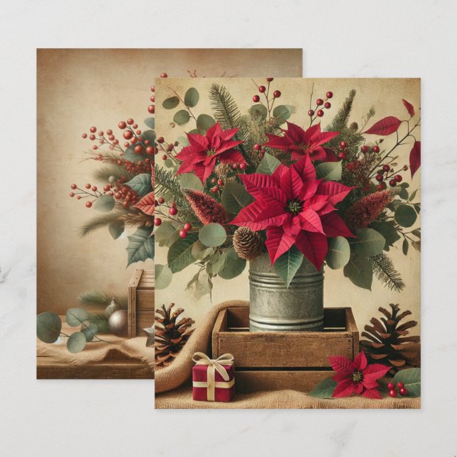 Rustikales Weihnachtsfest Poinsettia Scrapbook (Vorne/Hinten)