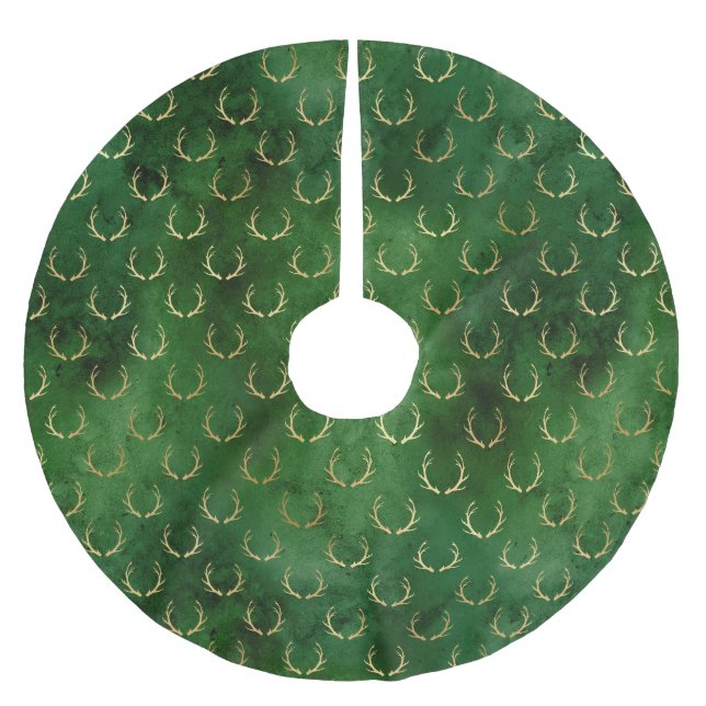Rustikales Weihnachtsgoldgrün niedliche Antlers Mu Polyester Weihnachtsbaumdecke (Vorderseite)