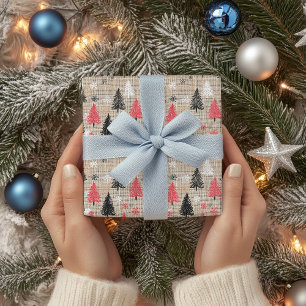 Rustikales Weihnachtsklima mit Bäumen und Schneefl Geschenkpapier Set