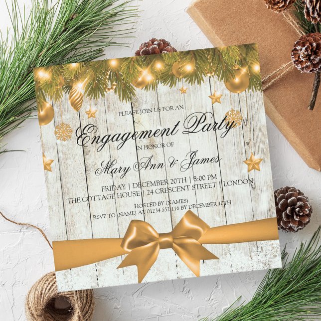 Rustikales Weihnachtskonzept Party Gold Decke Einladung (Rustic Christmas Engagement Party Gold Decor Invitation)