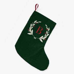 Rustikales Weihnachtslaurel Wreath Monogram Kleiner Weihnachtsstrumpf