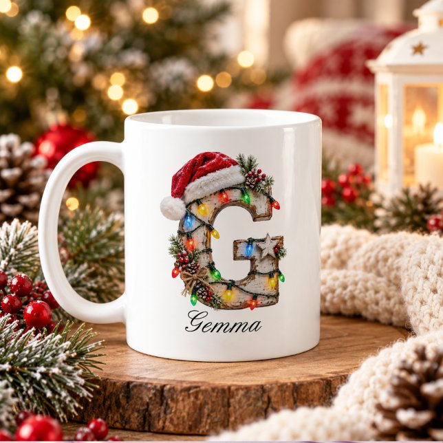 Rustikales Weihnachtsmonogramm Buchstabe G Kaffeetasse (Rustic Festive Christmas Monogram Letter G Coffee Mug
)