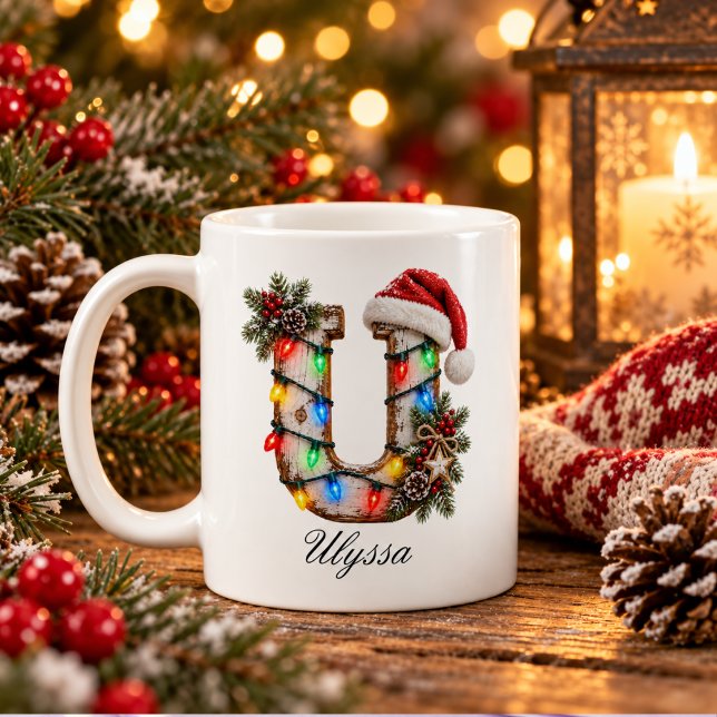 Rustikales Weihnachtsmonogramm Buchstabe U Kaffeetasse (Rustic Festive Christmas Monogram Letter U Coffee Mug
)