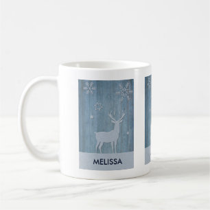 Rustikales Weihnachtsmotiv mit Rentier in Blautöne Kaffeetasse