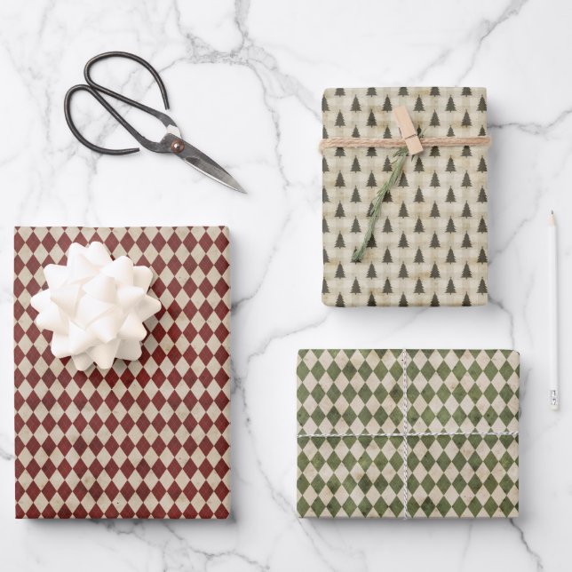 Rustikales Weihnachtsopfpapier Geschenkpapier Set (Vorderseite)