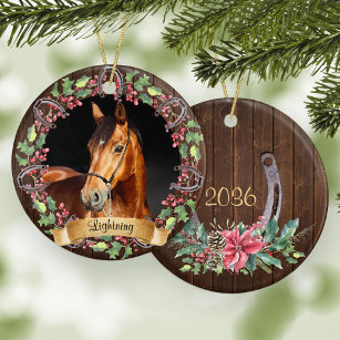 Rustikales Weihnachtspferd-Foto Keramik Ornament