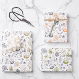 Rustikales Weihnachtswrapping Paper Sheet Set 3 Geschenkpapier Set