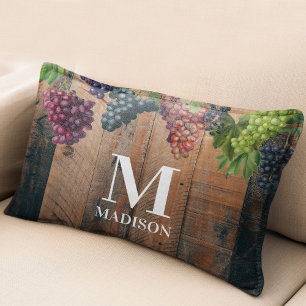 Rustikales Weingut Holz & Trauben Monogramm Dekokissen