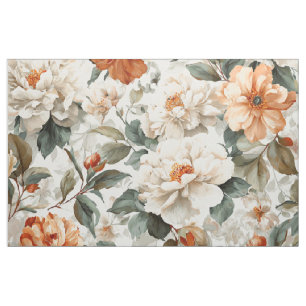 Rustikales Weiß-Orange-Botanisches-Vintage-Boho-Bl Stoff