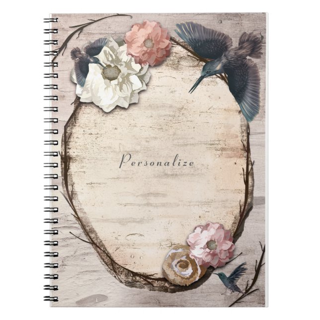 Rustikales Weiße Birke Floral & Hummingbird Elegan Notizblock (Vorderseite)