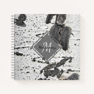 Rustikales weißes Aspen Bark Textur Monogramm Nam Notizbuch