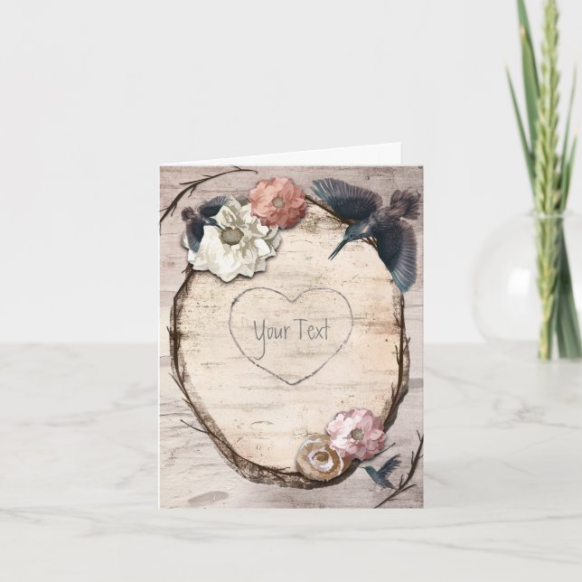 Rustikales Weißes Birch Floral & Hummingbird Viele Dankeskarte (Vorderseite)