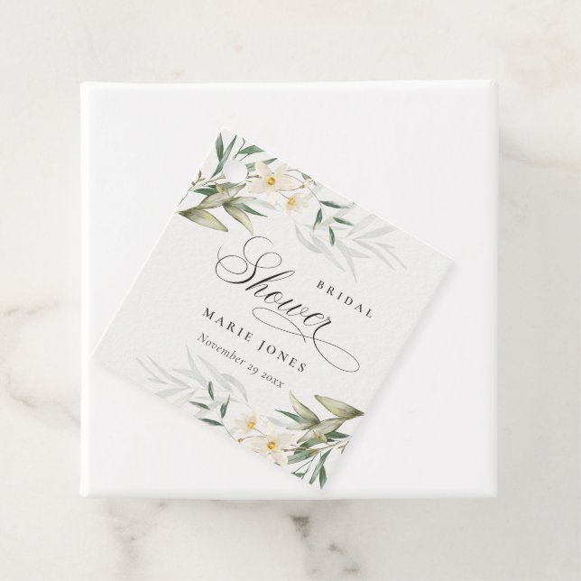 Rustikales Weißes Grün Blumenbunch Brautparty Geschenkanhänger (Beispiel)