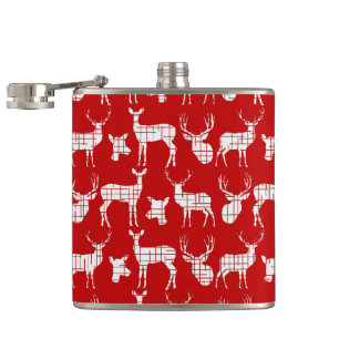 Rustikales Weißes Hirsch auf Red Vinyl Wrapped Fl Flachmann