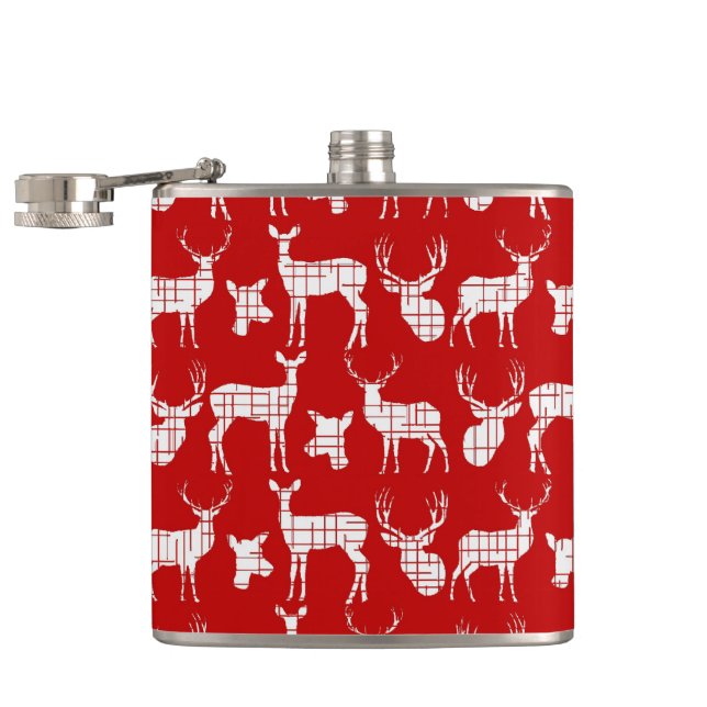 Rustikales Weißes Hirsch auf Red Vinyl Wrapped Fla Flachmann (Geöffnet)