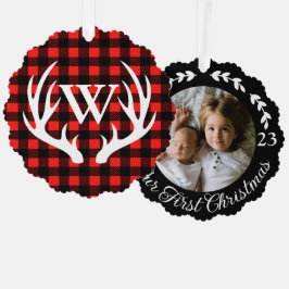 Rustikales Weißes Hirsche Antler & Buffalo Kariert Ornament Karte