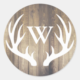 Rustikales Weißes Hirschgewehrholz | Monogramm Runder Aufkleber
