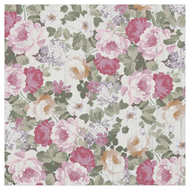 Rustikales weißes hölzernes mit Blumenmuster des Stoff (Nahaufnahme)