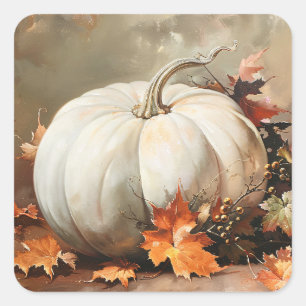 Rustikales weißes Pumpkin-Gemälde Quadratischer Aufkleber