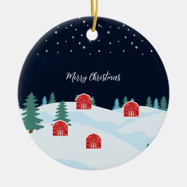 Rustikales weißes Weihnachten Keramik Ornament (Vorne)