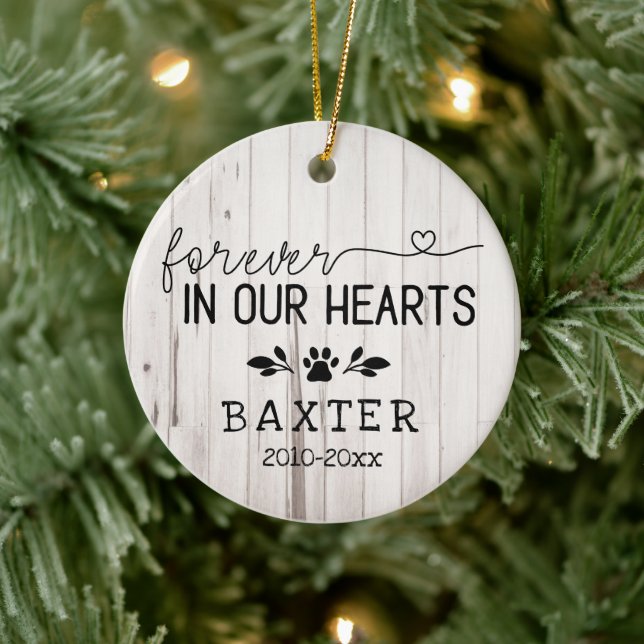 Rustikales Weißholz für immer in unserem Herz Keramik Ornament (Baum)