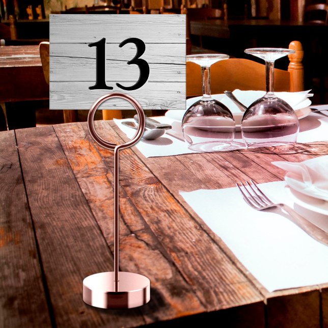 Rustikales Weißholz-Imitat Gravur Restaurant Tischnummer (White wood look table number)