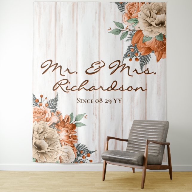 Rustikales Weißholz Orange Blumenzehen Wandteppich (Beispiel)