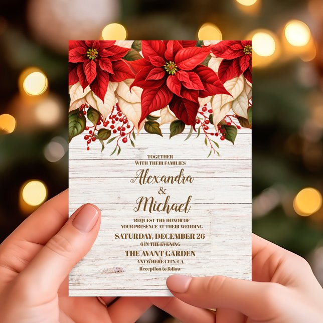 Rustikales Weißholz-Poinsettia-Hochzeit Einladung (Von Creator hochgeladen)