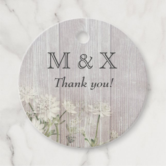 Rustikales Weißholz Rustikale Hochzeit oder Party Geschenkanhänger (Vorderseite)