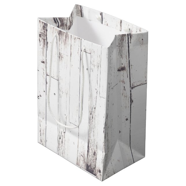 Rustikales Weißholz Shabby Chic Hochzeit Mittlere Geschenktüte (Vorderseite Schrägansicht)
