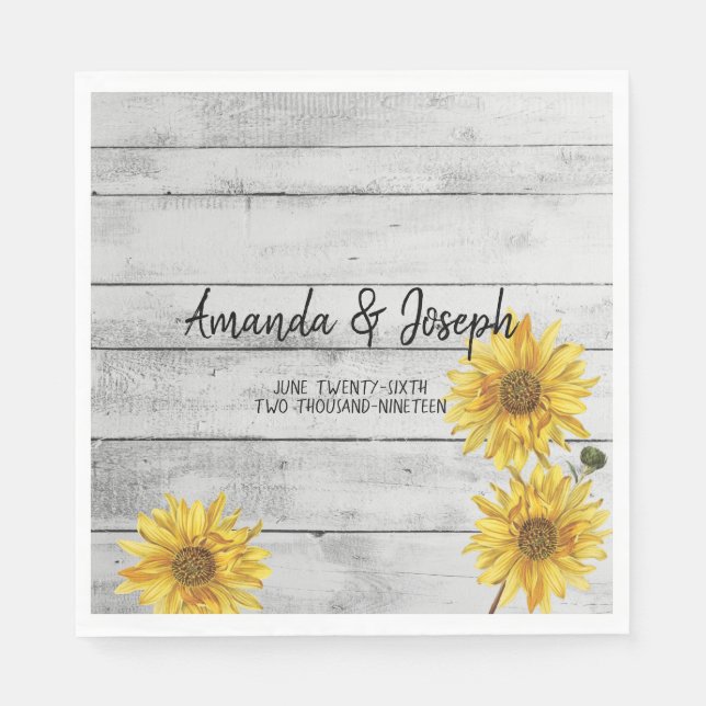 Rustikales Weißholz Sonnenblumen Hochzeiten Napkin Serviette (Vorderseite)