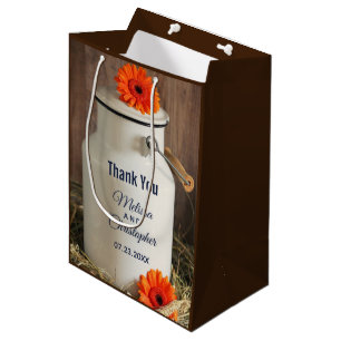 Rustikales Weißmilch-Jug mit Blume Hochzeit Mittlere Geschenktüte