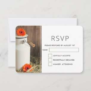Rustikales Weißmilch-Jug mit Blume Hochzeit RSVP Karte