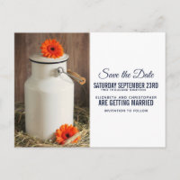 Rustikales Weißmilchjogg mit Blume Save the Date