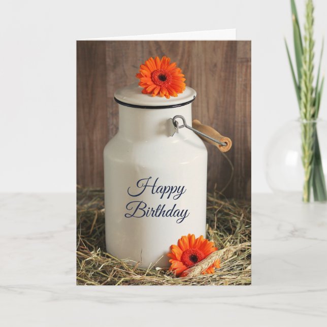 Rustikales Weißmilchjogg mit Blume zum Geburtstag Karte (Vorderseite)