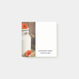 Rustikales Weißmilchjogg mit orangefarbenem Blume- Post-it Klebezettel