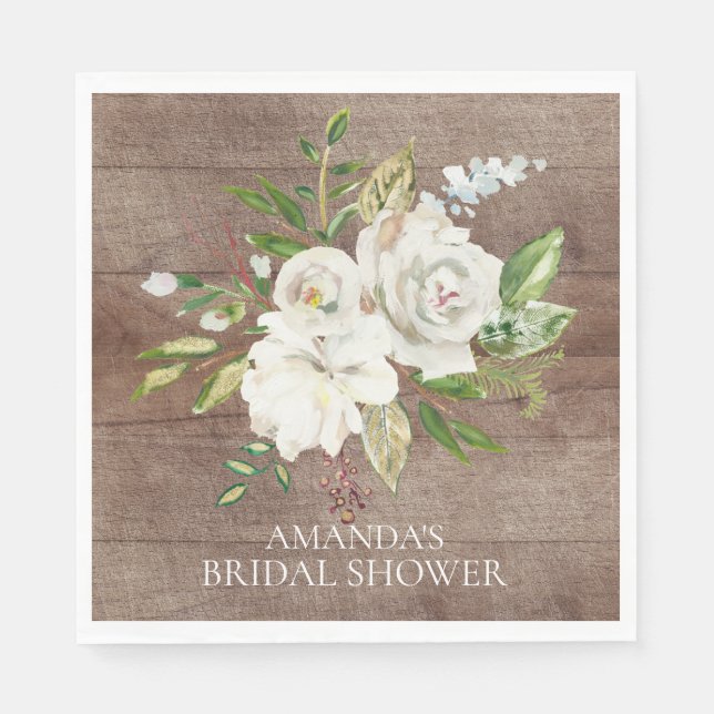 Rustikales Weißrosen-Brautparty Napkins Serviette (Vorderseite)