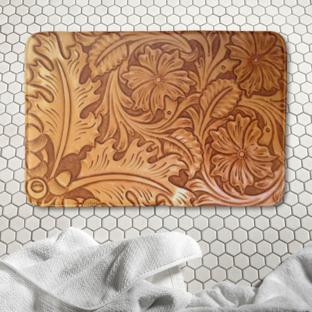 Rustikales Western aus braunem Cowboy Badematte (Rustic brown cowboy fashion western leather bath mat)