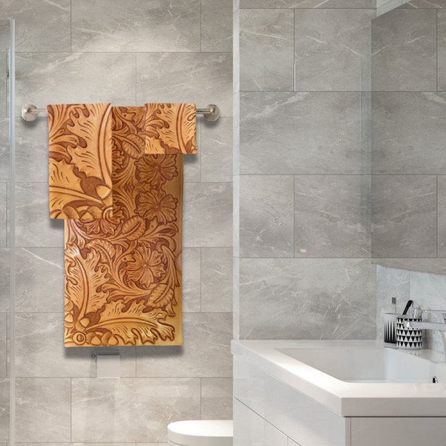 Rustikales Western aus braunem Cowboy Badhandtuch Set (Rustic brown cowboy fashion western leather bath towel set)