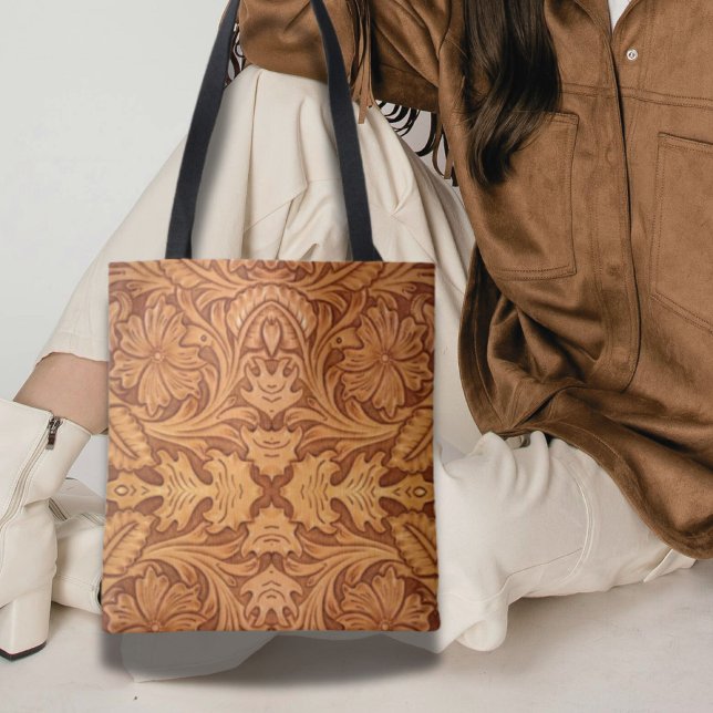 Rustikales Western aus braunem Cowboy Tasche (Rustic brown cowboy fashion western leather print tote bag)