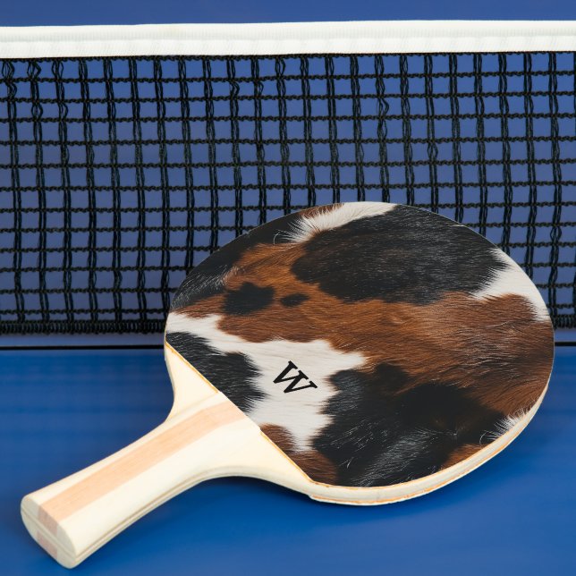 Rustikales Western Kuh Muster mit Monogramm Tischtennis Schläger (InSitu)