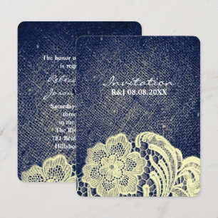 rustikales Western Land Blue Denim und Spitzen Hoc Einladung