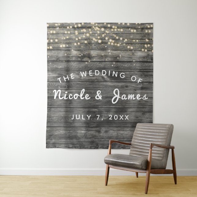 Rustikales Wetter, graues Holz, das eine Hochzeit  Wandteppich (Beispiel)