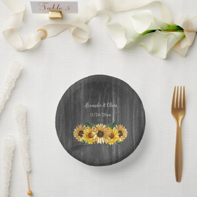 Rustikales Wetter Sonnenblumen Hochzeitspapier Bow Pappteller (Hochzeit)