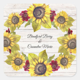 Rustikales Wetter Weißholzbräune Groom Sonnenblume Quadratischer Aufkleber