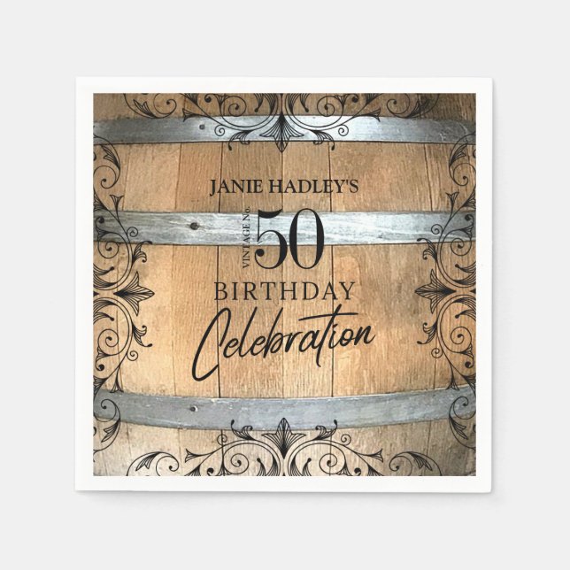 Rustikales Whiskey Barrel Birthday Paper Serviette (Vorderseite)